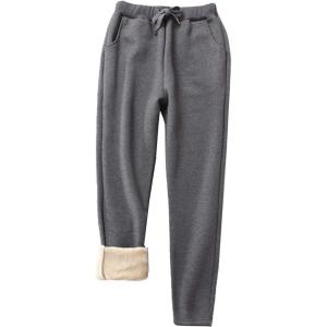 imageFlygo Womens Winter Warm Pants Sherpa Lined Sweatpants Athletic Joggers Fleece Pants02 Dark Grey