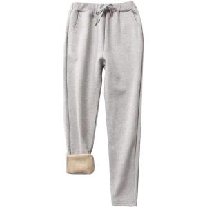 imageFlygo Womens Winter Warm Pants Sherpa Lined Sweatpants Athletic Joggers Fleece Pants02 Light Grey
