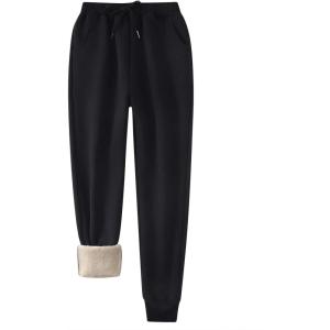 imageFlygo Womens Winter Warm Pants Sherpa Lined Sweatpants Athletic Joggers Fleece PantsBlack
