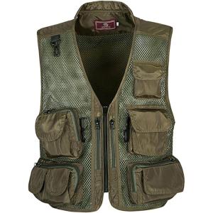imageFlygo Zhusheng Mens Fishing Outdoor Utility Hunting Climbing Tactical Camo Mesh Removable Vest with Multiple Pockets XXLarge Army Green 001