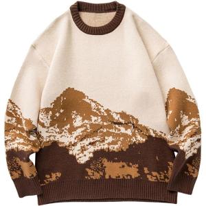 imageFlygo Mens Cow Sweater Harajuku Oversized Sweaters Chunky Casual Knit Pullover Jumper Fall Winter FashionCoffee