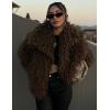 imageFlygo Womens Faux Fur Coat Jacket Fluffy 2025 Winter Jackets Lapel Long Sleeve Loose Shaggy Coats OuterwearBrown