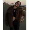 imageFlygo Womens Faux Fur Coat Jacket Fluffy 2025 Winter Jackets Lapel Long Sleeve Loose Shaggy Coats OuterwearBrown