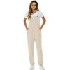 imageFlygo Womens Overalls Cotton Linen Overalls for Women Loose Fit Harem Wide Leg Jumpsuit with PocketsBeige