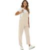 imageFlygo Womens Overalls Cotton Linen Overalls for Women Loose Fit Harem Wide Leg Jumpsuit with PocketsBeige