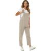 imageFlygo Womens Overalls Cotton Linen Overalls for Women Loose Fit Harem Wide Leg Jumpsuit with PocketsLight Khaki