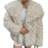 imageFlygo Womens Faux Fur Coat Jacket Fluffy 2025 Winter Jackets Lapel Long Sleeve Loose Shaggy Coats OuterwearBeige