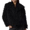 imageFlygo Womens Faux Fur Coat Jacket Fluffy 2025 Winter Jackets Lapel Long Sleeve Loose Shaggy Coats OuterwearBlack