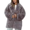 imageFlygo Womens Long Faux Fur Coats Fluffy Faux Fur Jacket Long Sleeve Lapel Furry Coats Fuzzy Winter JacketTaupe