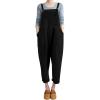 imageFlygo Womens Overalls Cotton Linen Overalls for Women Loose Fit Harem Wide Leg Jumpsuit with PocketsBlack