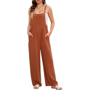 imageFlygo Overalls for Women Loose Fit Cotton Linen Bib Overalls Wide Leg Jumpsuits Casual 2025 Summer RompersRust