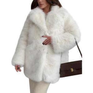imageFlygo Womens Long Faux Fur Coats Fluffy Faux Fur Jacket Long Sleeve Lapel Furry Coats Fuzzy Winter JacketWhite