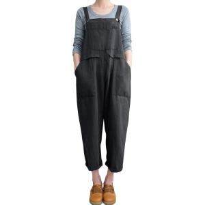 imageFlygo Womens Overalls Cotton Linen Overalls for Women Loose Fit Harem Wide Leg Jumpsuit with PocketsDark Grey