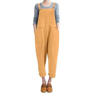 imageFlygo Womens Overalls Cotton Linen Overalls for Women Loose Fit Harem Wide Leg Jumpsuit with PocketsGinger