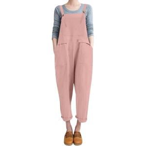 imageFlygo Womens Overalls Cotton Linen Overalls for Women Loose Fit Harem Wide Leg Jumpsuit with PocketsPink