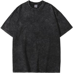 imageFlygo Men Oversized T Shirts Acid Washed Unisex Tee Loose Fit Short Sleeve Casual Streetwear Baggy Basic Tops Black L Large