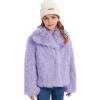 imageFlygo Girls Faux Fur Coat Kids Fluffy Long Sleeve Lapel Collar Open Front Jacket Warm Winter Shaggy Outwear with PocketsPurple