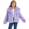 imageFlygo Girls Faux Fur Coat Kids Fluffy Long Sleeve Lapel Collar Open Front Jacket Warm Winter Shaggy Outwear with PocketsPurple
