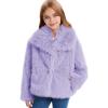 imageFlygo Girls Faux Fur Coat Kids Fluffy Long Sleeve Lapel Collar Open Front Jacket Warm Winter Shaggy Outwear with PocketsPurple