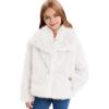 imageFlygo Girls Faux Fur Coat Kids Fluffy Long Sleeve Lapel Collar Open Front Jacket Warm Winter Shaggy Outwear with PocketsWhite