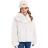 imageFlygo Girls Faux Fur Coat Kids Fluffy Long Sleeve Lapel Collar Open Front Jacket Warm Winter Shaggy Outwear with PocketsWhite