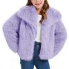 imageFlygo Girls Faux Fur Coat Kids Fluffy Long Sleeve Lapel Collar Open Front Jacket Warm Winter Shaggy Outwear with PocketsPurple