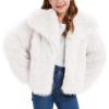 imageFlygo Girls Faux Fur Coat Kids Fluffy Long Sleeve Lapel Collar Open Front Jacket Warm Winter Shaggy Outwear with PocketsWhite