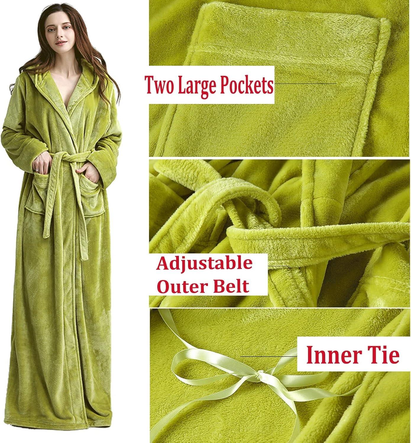 imageFlygo Womens Fuzzy Plush Long Hooded Robe Full Length Flannel Fleece Bathrobe Warm HousecoatNavyM
