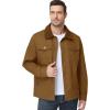 imageFlygo Mens Flannel Lined Shirt Jacket Cotton Corduroy Turndown Collar Snap Button Rugged Cargo Trucker Jacket Multi PocketsBrown