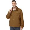 imageFlygo Mens Flannel Lined Shirt Jacket Cotton Corduroy Turndown Collar Snap Button Rugged Cargo Trucker Jacket Multi PocketsBrown
