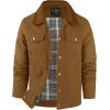 imageFlygo Mens Flannel Lined Shirt Jacket Cotton Corduroy Turndown Collar Snap Button Rugged Cargo Trucker Jacket Multi PocketsBrown