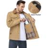 imageFlygo Mens Flannel Lined Shirt Jacket Cotton Corduroy Turndown Collar Snap Button Rugged Cargo Trucker Jacket Multi PocketsKhaki