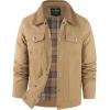 imageFlygo Mens Flannel Lined Shirt Jacket Cotton Corduroy Turndown Collar Snap Button Rugged Cargo Trucker Jacket Multi PocketsKhaki