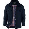 imageFlygo Mens Flannel Lined Shirt Jacket Cotton Corduroy Turndown Collar Snap Button Rugged Cargo Trucker Jacket Multi PocketsNavyblue