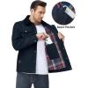 imageFlygo Mens Flannel Lined Shirt Jacket Cotton Corduroy Turndown Collar Snap Button Rugged Cargo Trucker Jacket Multi PocketsNavyblue