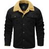 imageFlygo Mens Winter Jackets Sherpa Lined Fleece Trucker Jacket Thick Warm Lapel Work Cargo Coat OuterwearBlack