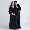 imageFlygo Womens Fuzzy Plush Long Hooded Robe Full Length Flannel Fleece Bathrobe Warm HousecoatNavyM