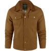 imageFlygo Mens Flannel Lined Shirt Jacket Cotton Corduroy Turndown Collar Snap Button Rugged Cargo Trucker Jacket Multi PocketsBrown