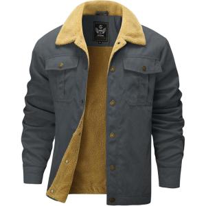 imageFlygo Mens Winter Jackets Sherpa Lined Fleece Trucker Jacket Thick Warm Lapel Work Cargo Coat OuterwearDark Grey