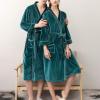 imageFlygo Womens Soft Warm Pleuche Bathrobe Long Couple Pajamas with PocketsGreen