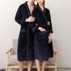 imageFlygo Womens Soft Warm Pleuche Bathrobe Long Couple Pajamas with PocketsNavy