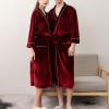 imageFlygo Womens Soft Warm Pleuche Bathrobe Long Couple Pajamas with PocketsWine Red