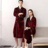 imageFlygo Womens Soft Warm Pleuche Bathrobe Long Couple Pajamas with PocketsWine Red