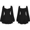 imageFlygo Womens Square Neck Long Puff Sleeve Jumpsuit Tiered Ruffle Tie Back Shorts RomperBlack