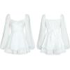imageFlygo Womens Square Neck Long Puff Sleeve Jumpsuit Tiered Ruffle Tie Back Shorts RomperWhite