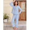 imageFlygo Womens Striped Pajama Sets 2 Piece Cotton Lounge Sets Button Down Top Straight Leg Pants with Pockets Y2K Pjs SleepwearBlue