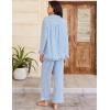 imageFlygo Womens Striped Pajama Sets 2 Piece Cotton Lounge Sets Button Down Top Straight Leg Pants with Pockets Y2K Pjs SleepwearBlue