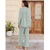 imageFlygo Womens Striped Pajama Sets 2 Piece Cotton Lounge Sets Button Down Top Straight Leg Pants with Pockets Y2K Pjs SleepwearDarkgreen