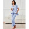 imageFlygo Womens Striped Pajama Sets 2 Piece Cotton Pjs Lounge Set Ruffle Button Down Tops Long Pants Soft Sleepwear with PocketsBlue