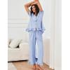 imageFlygo Womens Striped Pajama Sets 2 Piece Cotton Pjs Lounge Set Ruffle Button Down Tops Long Pants Soft Sleepwear with PocketsBlue